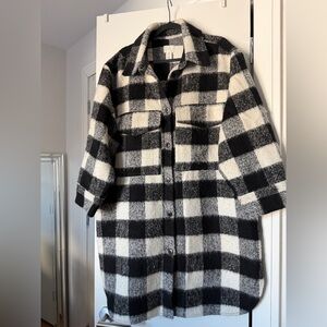 H&M Women’s Black And White Plaid Wool Blend Coat XL